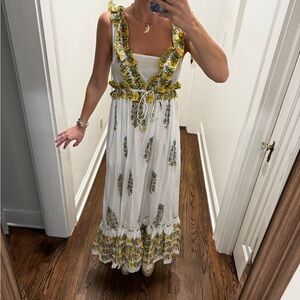 Love The Label Floral Ruffle Maxi Dress - White Yellow and green size small